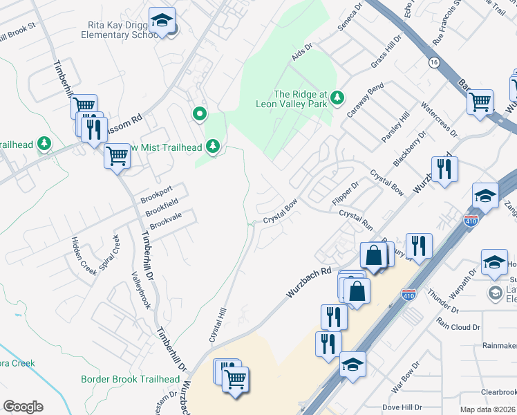 map of restaurants, bars, coffee shops, grocery stores, and more near 6606 Rosewood Crest in San Antonio