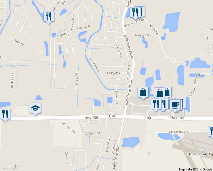 map of restaurants, bars, coffee shops, grocery stores, and more near 23 Eastwood Dr in Palm Coast
