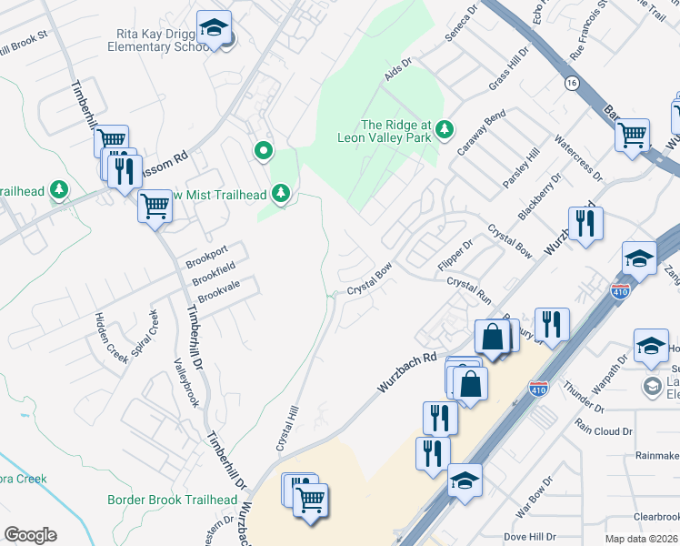 map of restaurants, bars, coffee shops, grocery stores, and more near 6606 Rosewood Crest in San Antonio