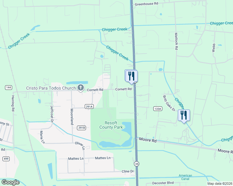map of restaurants, bars, coffee shops, grocery stores, and more near 249 County Road 281 in Alvin