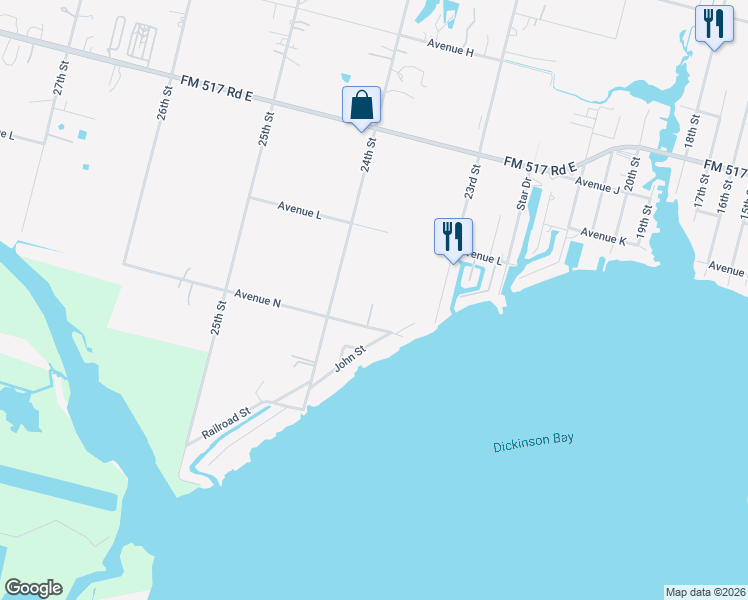map of restaurants, bars, coffee shops, grocery stores, and more near 2340-1/2 Avenue North in San Leon