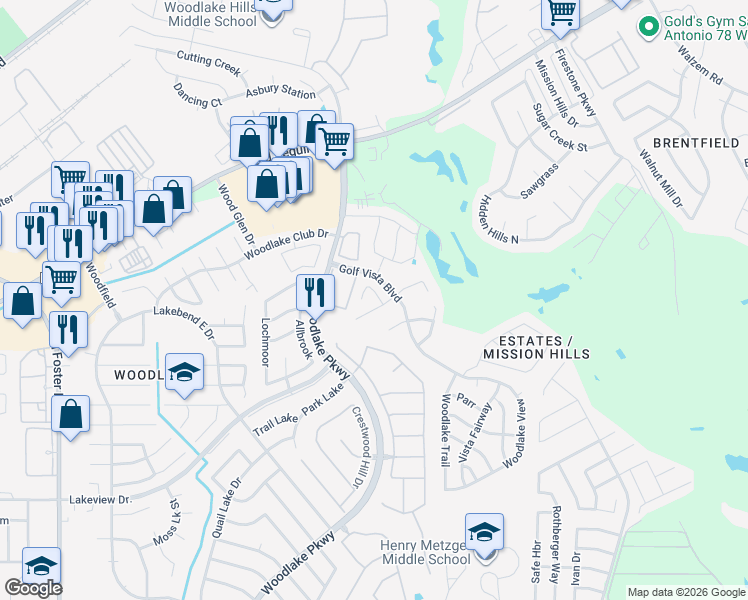 map of restaurants, bars, coffee shops, grocery stores, and more near 5731 Golf Heights in San Antonio