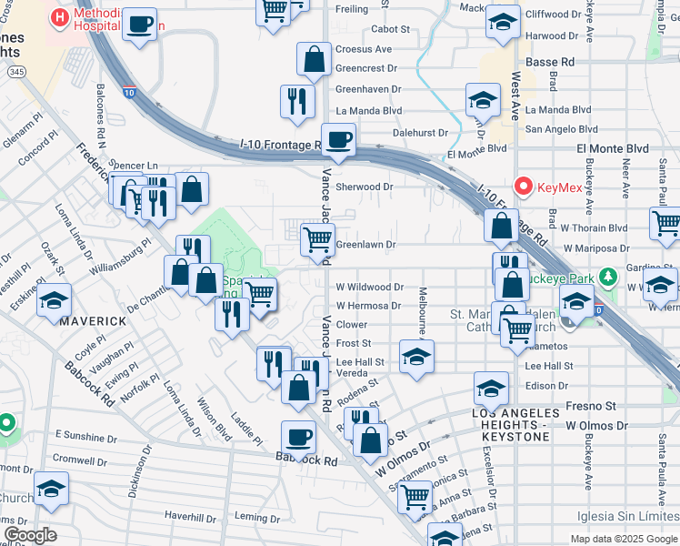 map of restaurants, bars, coffee shops, grocery stores, and more near 807 Vance Jackson Road in San Antonio