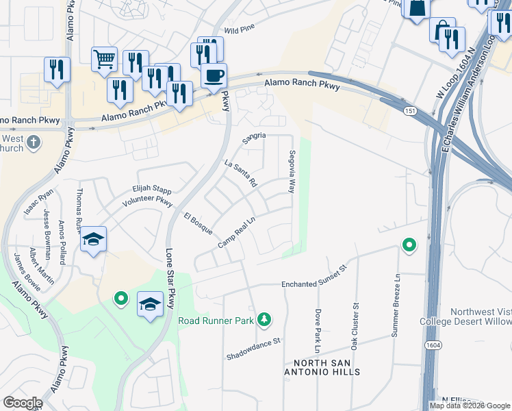 map of restaurants, bars, coffee shops, grocery stores, and more near 4710 Palma Nova Street in San Antonio