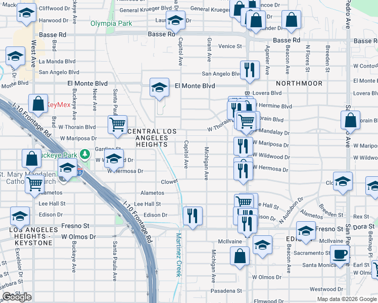 map of restaurants, bars, coffee shops, grocery stores, and more near 1026 West Wildwood in San Antonio