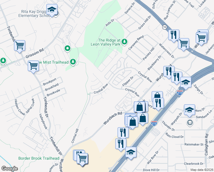 map of restaurants, bars, coffee shops, grocery stores, and more near 4823 Adkins Trail in San Antonio