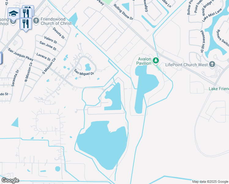 map of restaurants, bars, coffee shops, grocery stores, and more near 2291 Lakeway Dr in Friendswood