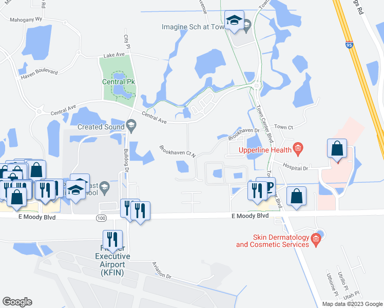 map of restaurants, bars, coffee shops, grocery stores, and more near 105 Brookhaven Ct N in Palm Coast
