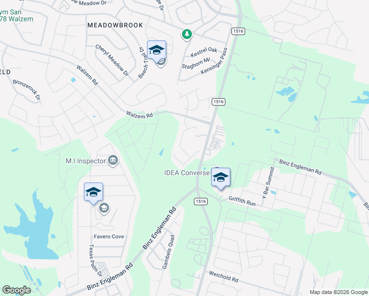 map of restaurants, bars, coffee shops, grocery stores, and more near 5691 Fm 1516 North in Converse