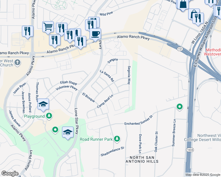 map of restaurants, bars, coffee shops, grocery stores, and more near 4715 Palma Nova Street in San Antonio