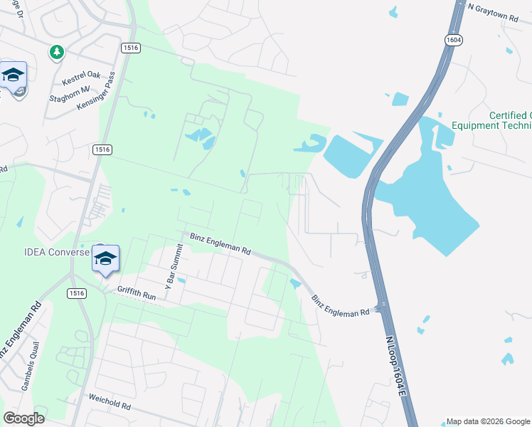 map of restaurants, bars, coffee shops, grocery stores, and more near 5880 Fm 1516 North in Converse