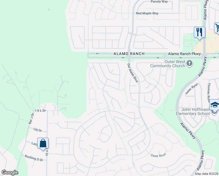 map of restaurants, bars, coffee shops, grocery stores, and more near 4623 Fort Boggy in San Antonio