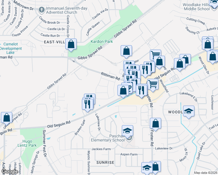 map of restaurants, bars, coffee shops, grocery stores, and more near 6165-6359 Farm to Market 78 in San Antonio
