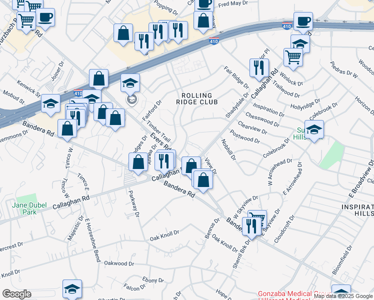 map of restaurants, bars, coffee shops, grocery stores, and more near in San Antonio