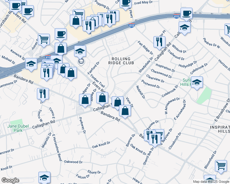 map of restaurants, bars, coffee shops, grocery stores, and more near in San Antonio