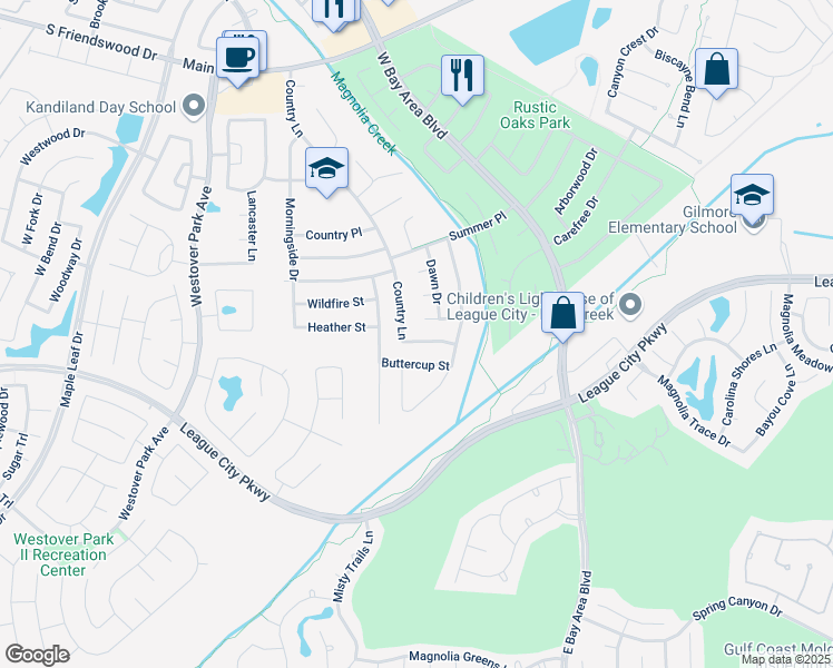 map of restaurants, bars, coffee shops, grocery stores, and more near 5614 Fresh Meadow in League City