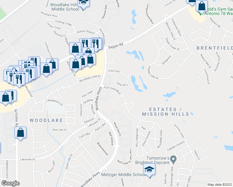 map of restaurants, bars, coffee shops, grocery stores, and more near 7306 Adaja River in San Antonio