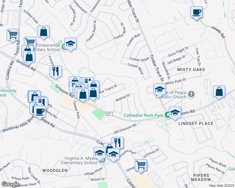 map of restaurants, bars, coffee shops, grocery stores, and more near 8833 Meadow Range Street in San Antonio