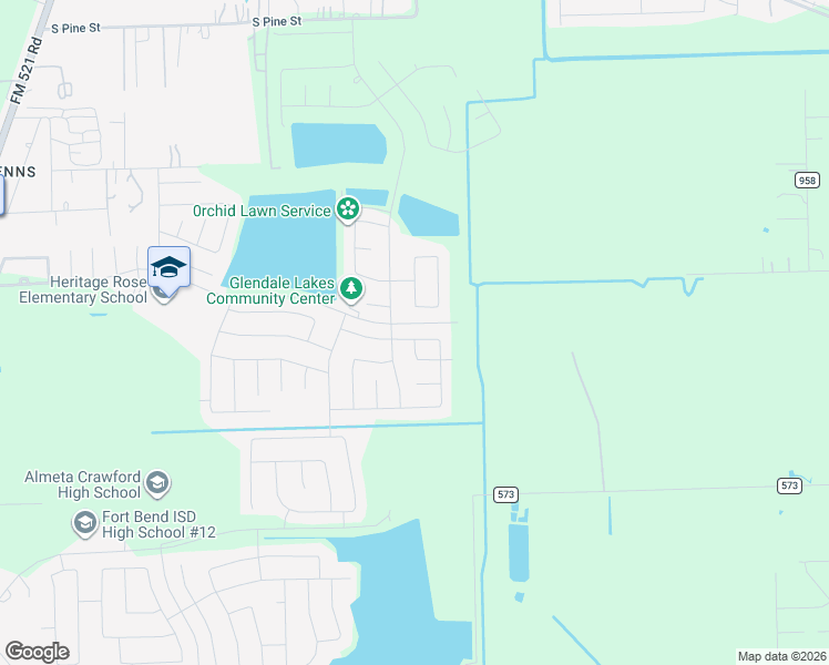 map of restaurants, bars, coffee shops, grocery stores, and more near 636 Glendale Lakes Drive in Rosharon