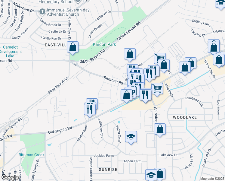 map of restaurants, bars, coffee shops, grocery stores, and more near 5922 Arcturus in San Antonio