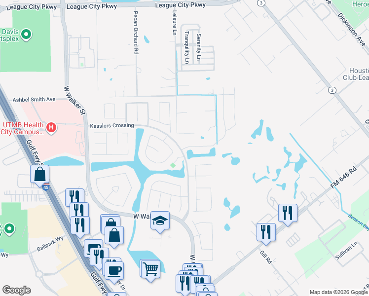 map of restaurants, bars, coffee shops, grocery stores, and more near 1409 Bowen Drive in League City