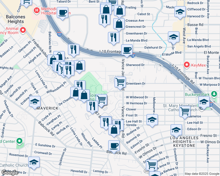 map of restaurants, bars, coffee shops, grocery stores, and more near 923 Vance Jackson Road in San Antonio