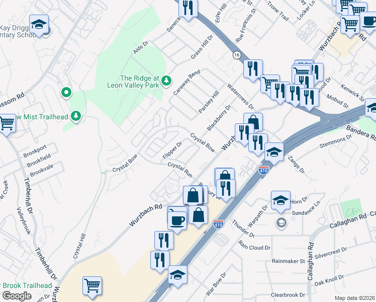 map of restaurants, bars, coffee shops, grocery stores, and more near 5025 Stowers Boulevard in San Antonio