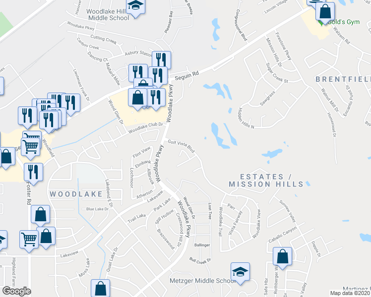 map of restaurants, bars, coffee shops, grocery stores, and more near 7306 Adaja River in San Antonio