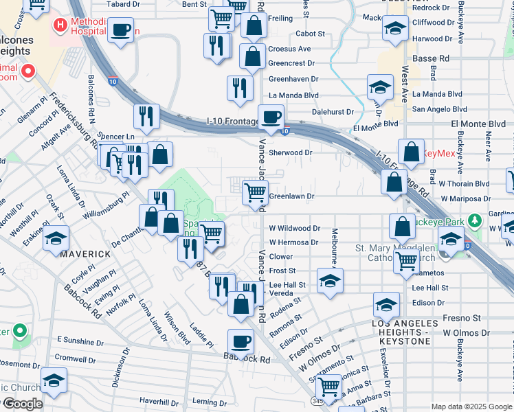map of restaurants, bars, coffee shops, grocery stores, and more near 911 Vance Jackson Road in San Antonio