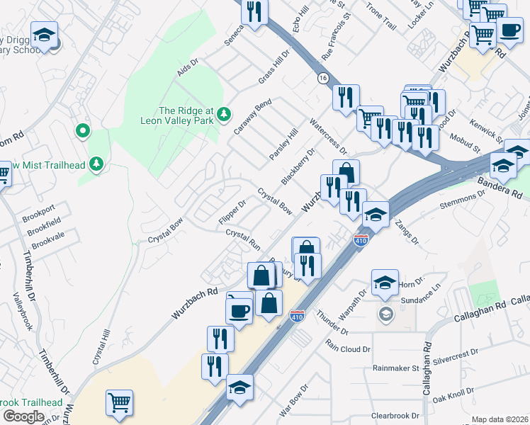 map of restaurants, bars, coffee shops, grocery stores, and more near 5025 Stowers Boulevard in San Antonio