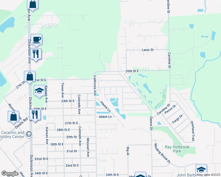 map of restaurants, bars, coffee shops, grocery stores, and more near 2120 Saint Lucia Calle in Dickinson