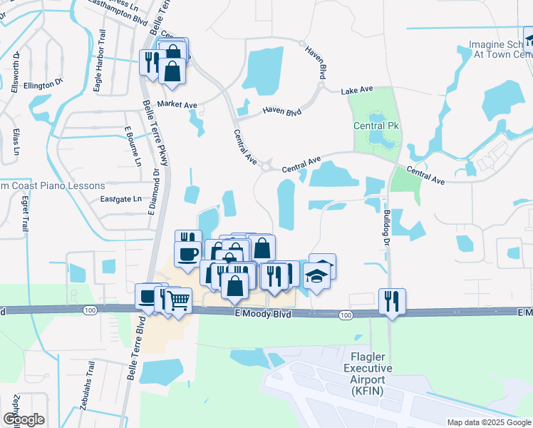 map of restaurants, bars, coffee shops, grocery stores, and more near Landing Boulevard in Palm Coast