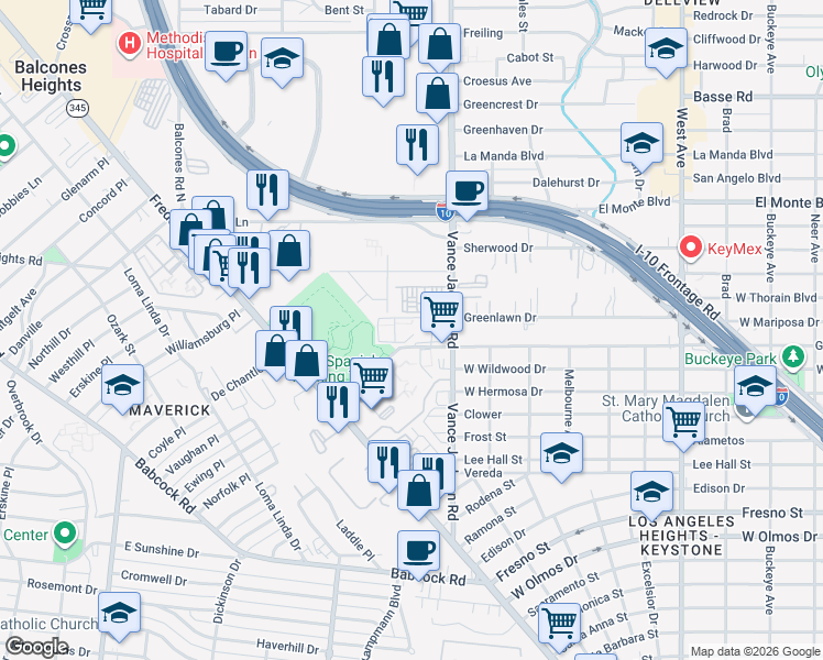 map of restaurants, bars, coffee shops, grocery stores, and more near 1011 Vance Jackson Road in San Antonio