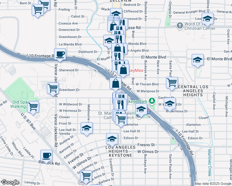 map of restaurants, bars, coffee shops, grocery stores, and more near 2111 West Avenue in San Antonio