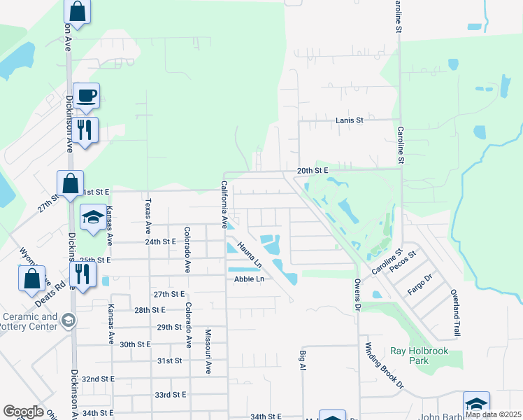map of restaurants, bars, coffee shops, grocery stores, and more near 2120 Saint Lucia Calle in Dickinson