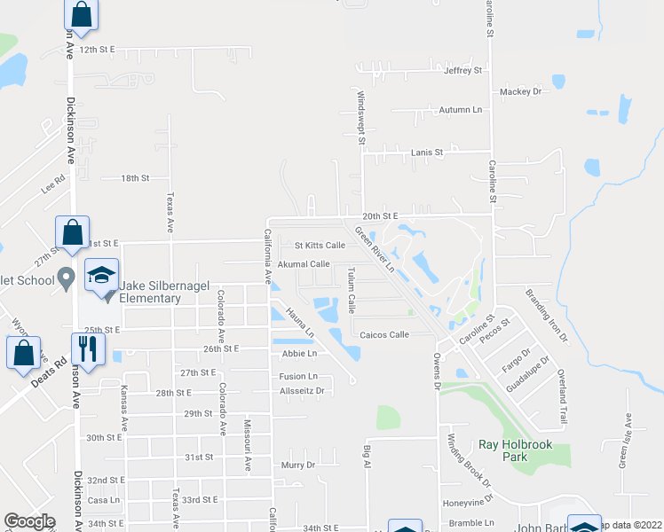 map of restaurants, bars, coffee shops, grocery stores, and more near 2111 Roatan Calle in Dickinson