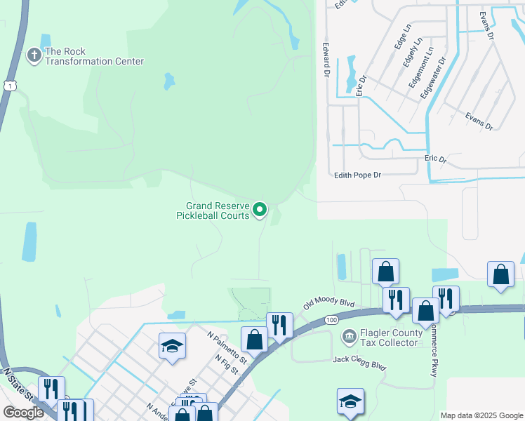 map of restaurants, bars, coffee shops, grocery stores, and more near 508 Grand Reserve Drive in Bunnell