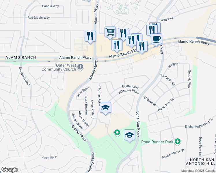 map of restaurants, bars, coffee shops, grocery stores, and more near 11926 Edward Conrad in San Antonio