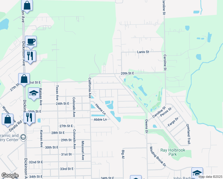 map of restaurants, bars, coffee shops, grocery stores, and more near 2102 Roatan Calle in Dickinson