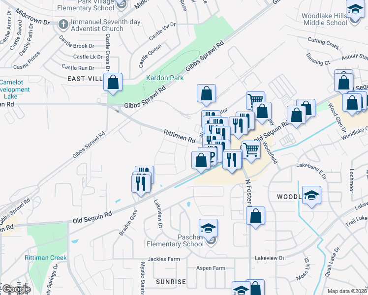 map of restaurants, bars, coffee shops, grocery stores, and more near 5922 Arcturus in San Antonio