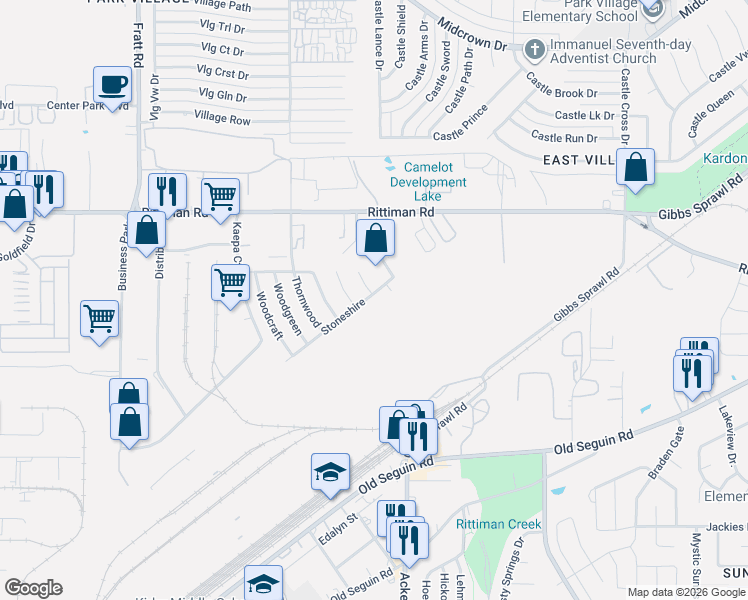 map of restaurants, bars, coffee shops, grocery stores, and more near 5430 Stoneshire in San Antonio