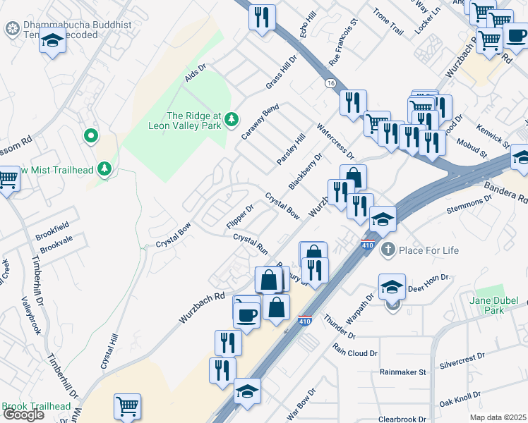 map of restaurants, bars, coffee shops, grocery stores, and more near 5025 Stowers Boulevard in San Antonio
