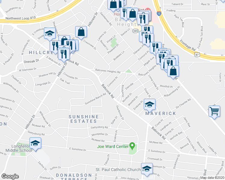 map of restaurants, bars, coffee shops, grocery stores, and more near 363 Altgelt Avenue in San Antonio