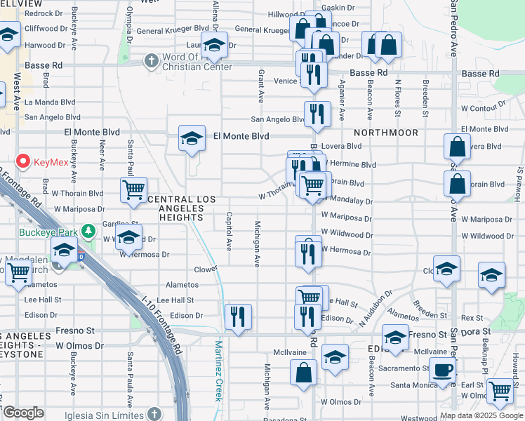 map of restaurants, bars, coffee shops, grocery stores, and more near 935 West Mariposa Drive in San Antonio