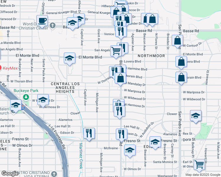 map of restaurants, bars, coffee shops, grocery stores, and more near 839 West Mariposa Drive in San Antonio