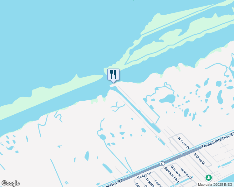 map of restaurants, bars, coffee shops, grocery stores, and more near 1228 North Redfish Street in Bolivar Peninsula