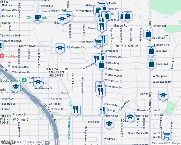 map of restaurants, bars, coffee shops, grocery stores, and more near 839 West Mariposa Drive in San Antonio
