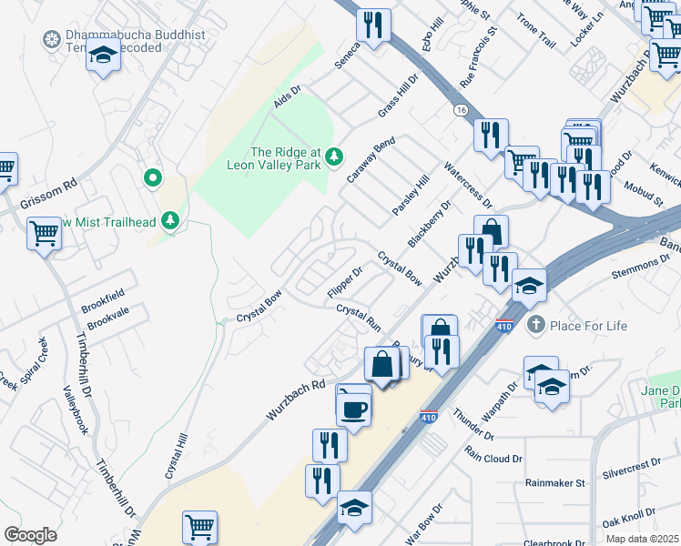 map of restaurants, bars, coffee shops, grocery stores, and more near 24 Badgers Hills in San Antonio