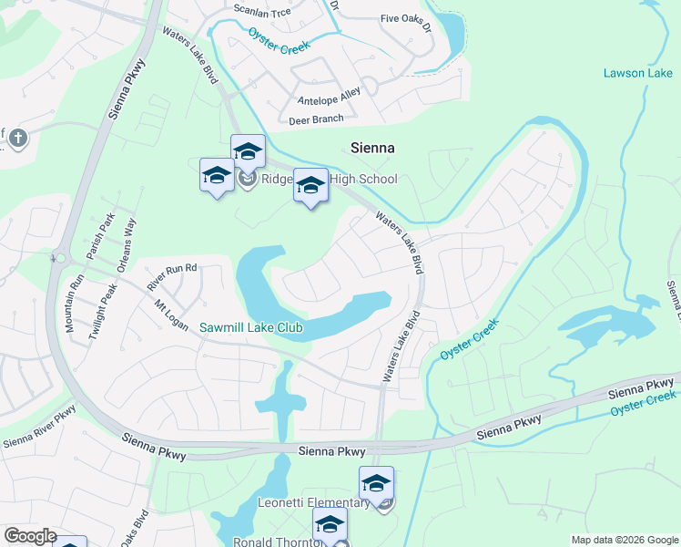 map of restaurants, bars, coffee shops, grocery stores, and more near 2410 Fountain Breeze Drive in Sienna Plantation