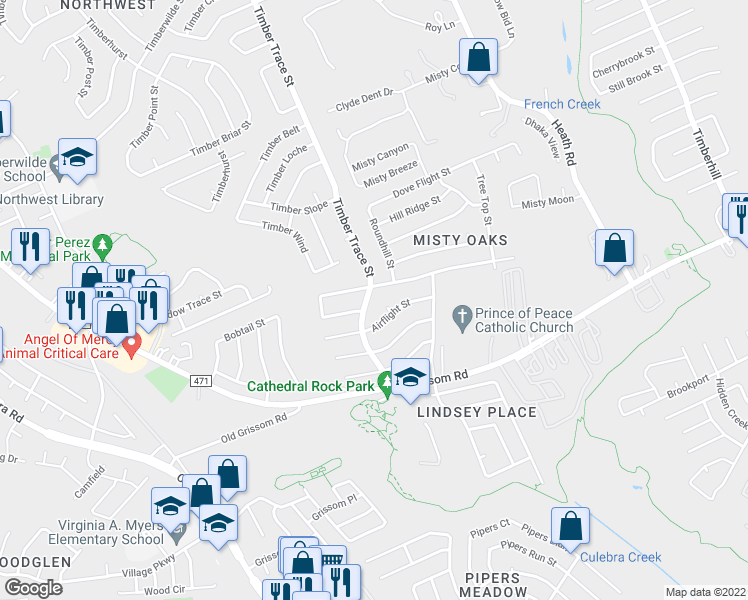 map of restaurants, bars, coffee shops, grocery stores, and more near 4922 Misty Way St in San Antonio